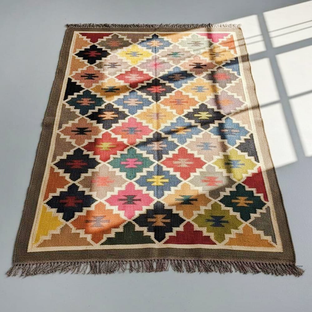 Handmade Jute Multicolor Vintage Dhurrie For Living